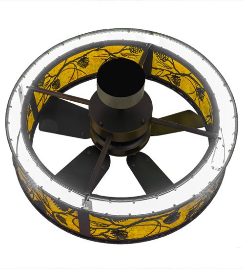 Meyda Lighting Whispering Pines 37" LED Mahogany Bronze Chandelier With Amber Mica Shade Glass and Fan