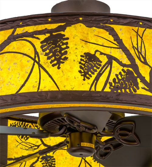 Meyda Lighting Whispering Pines 37" LED Mahogany Bronze Chandelier With Amber Mica Shade Glass and Fan