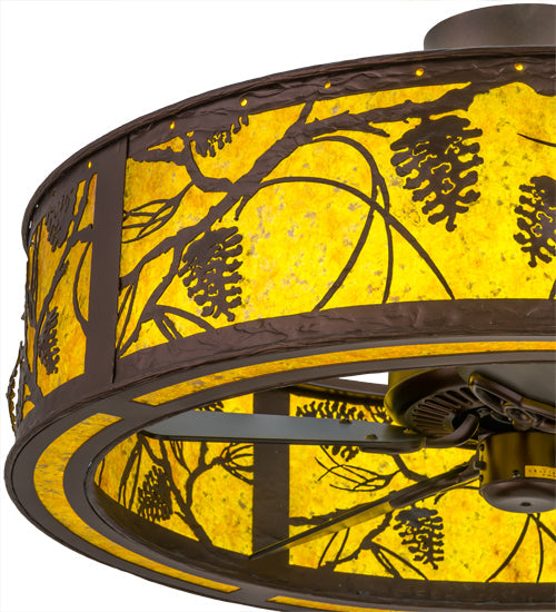 Meyda Lighting Whispering Pines 37" LED Mahogany Bronze Chandelier With Amber Mica Shade Glass and Fan