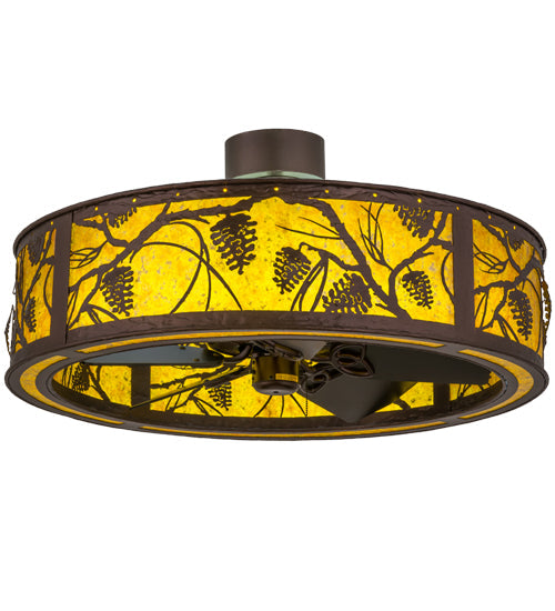 Meyda Lighting Whispering Pines 37" LED Mahogany Bronze Chandelier With Amber Mica Shade Glass and Fan