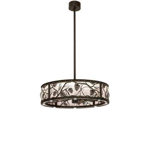 Meyda Lighting Whispering Pines 37" Oil Rubbed Bronze Chandelier With Silver Mica Shade Glass and Fan