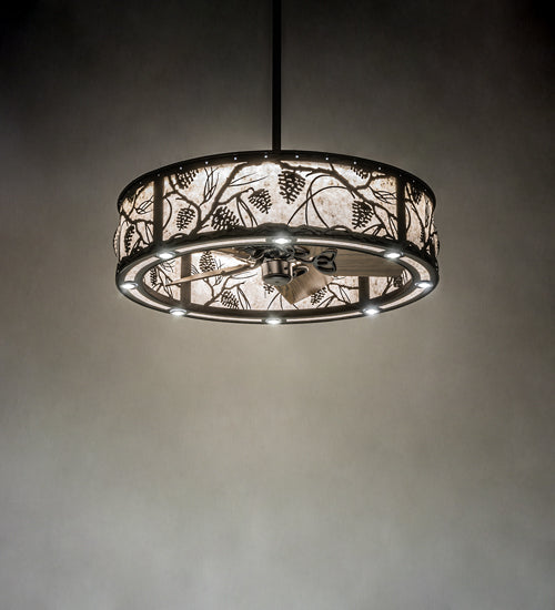 Meyda Lighting Whispering Pines 37" Oil Rubbed Bronze Chandelier With Silver Mica Shade Glass and Fan