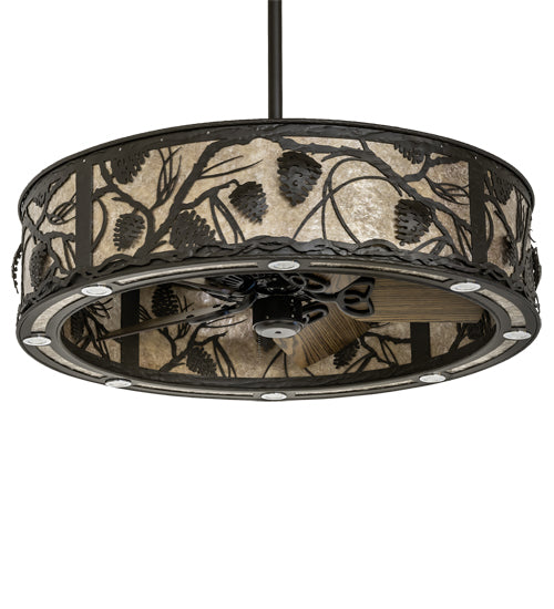 Meyda Lighting Whispering Pines 37" Oil Rubbed Bronze Chandelier With Silver Mica Shade Glass and Fan