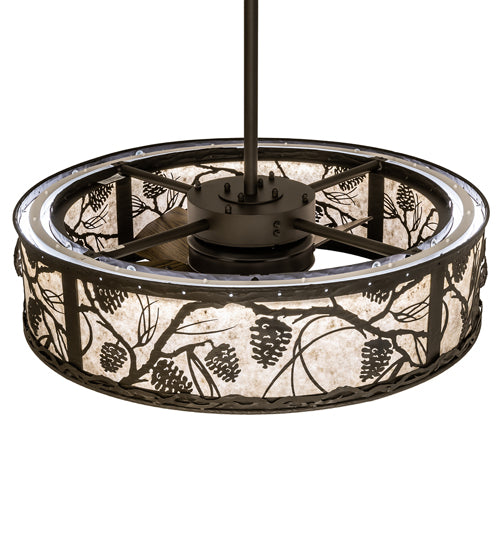 Meyda Lighting Whispering Pines 37" Oil Rubbed Bronze Chandelier With Silver Mica Shade Glass and Fan