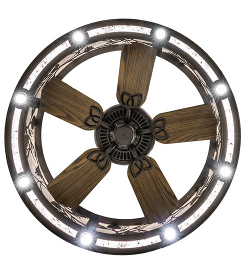 Meyda Lighting Whispering Pines 37" Oil Rubbed Bronze Chandelier With Silver Mica Shade Glass and Fan