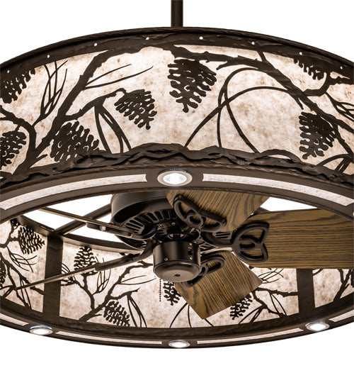 Meyda Lighting Whispering Pines 37" Oil Rubbed Bronze Chandelier With Silver Mica Shade Glass and Fan