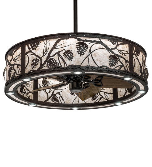 Meyda Lighting Whispering Pines 37" Oil Rubbed Bronze Chandelier With Silver Mica Shade Glass and Fan