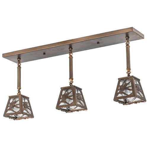 Meyda Lighting Whispering Pines 38" 3-Light Antique Copper Pendant Light With Clear Seeded Shade Glass