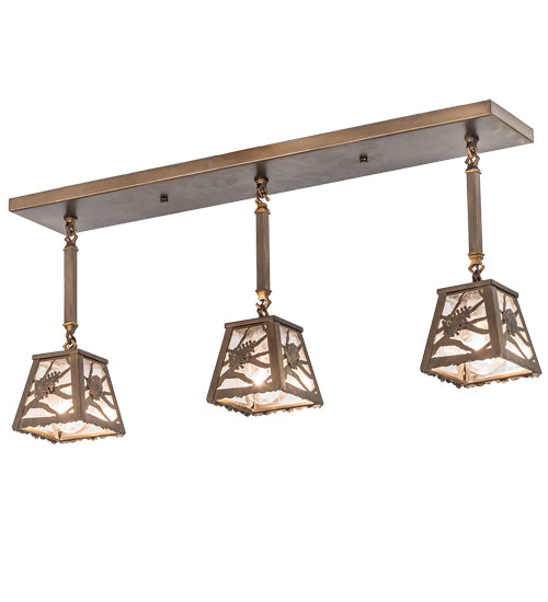 Meyda Lighting Whispering Pines 38" 3-Light Antique Copper Pendant Light With Clear Seeded Shade Glass