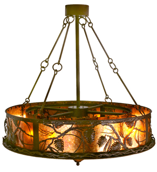 Meyda Lighting Whispering Pines 44" 11-Light Cafe Noir Chandelier With Amber Mica Shade Glass and Fan