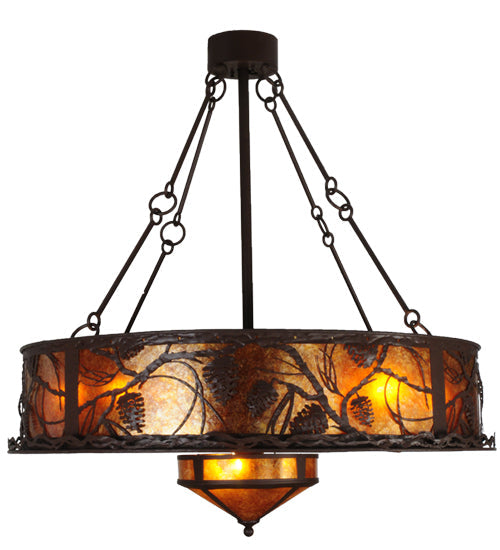 Meyda Lighting Whispering Pines 44" 11-Light Cafe Noir Chandelier With Amber Mica Shade Glass and Fan