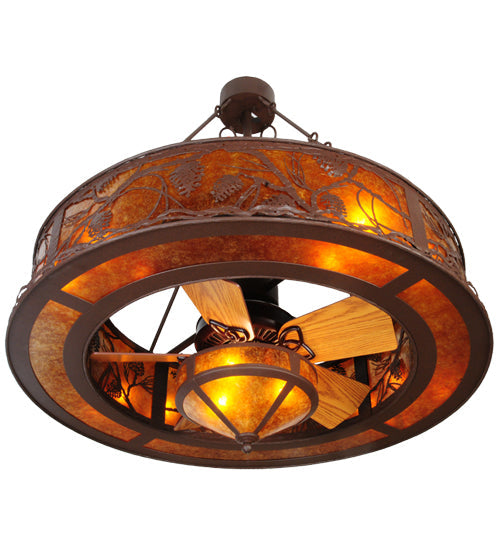 Meyda Lighting Whispering Pines 44" 11-Light Cafe Noir Chandelier With Amber Mica Shade Glass and Fan