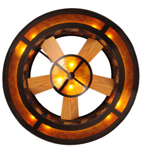 Meyda Lighting Whispering Pines 44" 11-Light Cafe Noir Chandelier With Amber Mica Shade Glass and Fan
