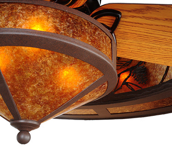 Meyda Lighting Whispering Pines 44" 11-Light Cafe Noir Chandelier With Amber Mica Shade Glass and Fan