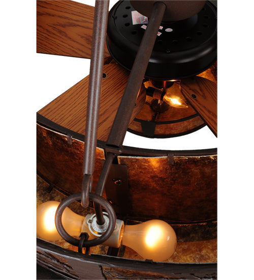 Meyda Lighting Whispering Pines 44" 11-Light Cafe Noir Chandelier With Amber Mica Shade Glass and Fan