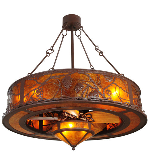 Meyda Lighting Whispering Pines 44" 11-Light Cafe Noir Chandelier With Amber Mica Shade Glass and Fan