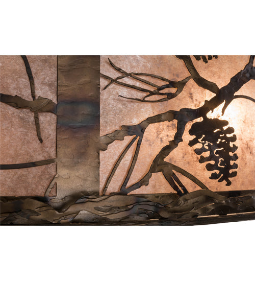 Meyda Lighting Whispering Pines 44" 12-Light Burnished Antique Copper Chandelier With Silver Mica Shade Glass, Uplights and Fan