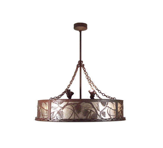 Meyda Lighting Whispering Pines 44" 12-Light Rust Wrought Iron Chandelier With Silver Mica Shade Glass and 29" Wood Fan