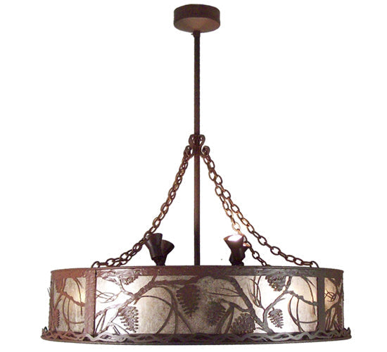 Meyda Lighting Whispering Pines 44" 12-Light Rust Wrought Iron Chandelier With Silver Mica Shade Glass and 29" Wood Fan