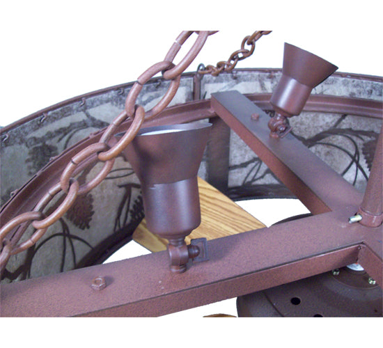 Meyda Lighting Whispering Pines 44" 12-Light Rust Wrought Iron Chandelier With Silver Mica Shade Glass and 29" Wood Fan