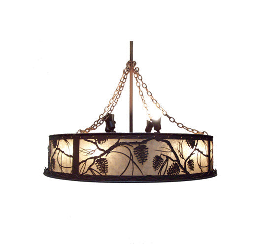 Meyda Lighting Whispering Pines 44" 12-Light Rust Wrought Iron Chandelier With Silver Mica Shade Glass and 29" Wood Fan