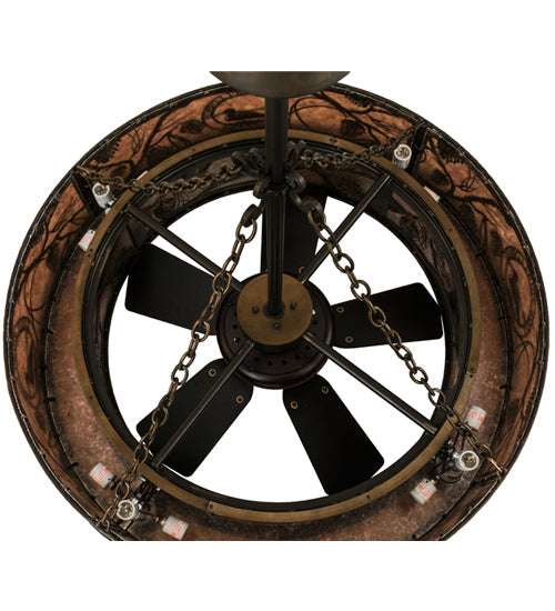 Meyda Lighting Whispering Pines 44" 16-Light Burnished Antique Copper Custom Logo Chandelier With Silver Mica Shade Glass and Fan