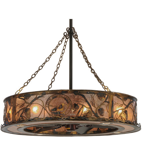 Meyda Lighting Whispering Pines 44" 16-Light Burnished Antique Copper Custom Logo Chandelier With Silver Mica Shade Glass and Fan