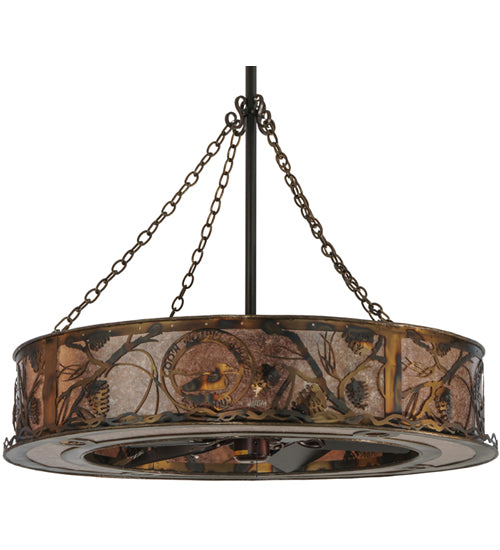 Meyda Lighting Whispering Pines 44" 16-Light Burnished Antique Copper Custom Logo Chandelier With Silver Mica Shade Glass and Fan