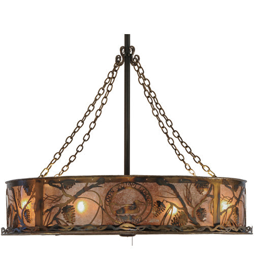 Meyda Lighting Whispering Pines 44" 16-Light Burnished Antique Copper Custom Logo Chandelier With Silver Mica Shade Glass and Fan
