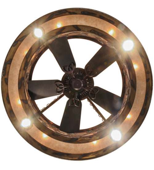 Meyda Lighting Whispering Pines 44" 16-Light Burnished Antique Copper Custom Logo Chandelier With Silver Mica Shade Glass and Fan