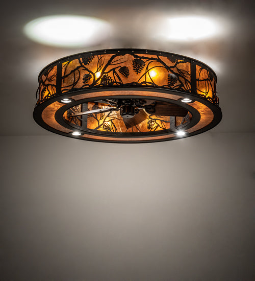 Meyda Lighting Whispering Pines 44" 16-Light Oil Rubbed Bronze Chandelier With Amber Mica Shade Glass and Fan