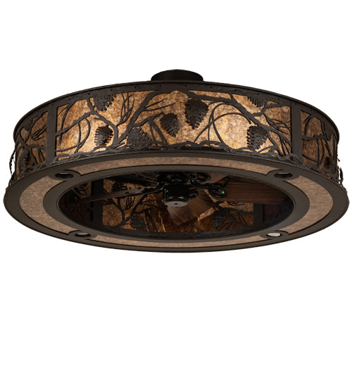 Meyda Lighting Whispering Pines 44" 16-Light Oil Rubbed Bronze Chandelier With Amber Mica Shade Glass and Fan