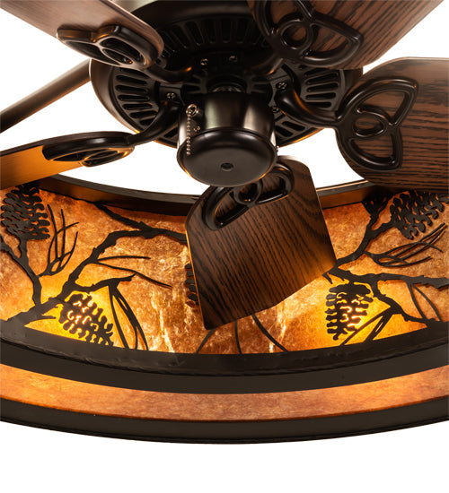Meyda Lighting Whispering Pines 44" 16-Light Oil Rubbed Bronze Chandelier With Amber Mica Shade Glass and Fan