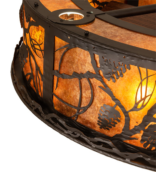 Meyda Lighting Whispering Pines 44" 16-Light Oil Rubbed Bronze Chandelier With Amber Mica Shade Glass and Fan
