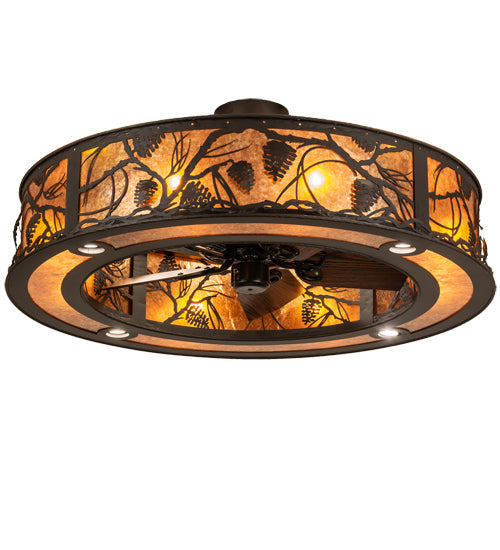 Meyda Lighting Whispering Pines 44" 16-Light Oil Rubbed Bronze Chandelier With Amber Mica Shade Glass and Fan