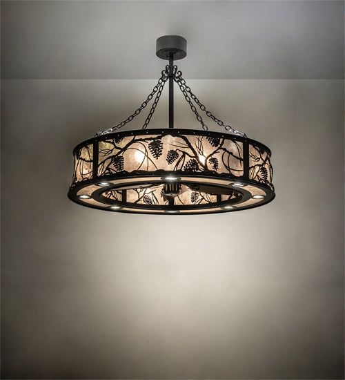 Meyda Lighting Whispering Pines 44" 24-Light Wrought Iron Chandelier With Silver Mica Shade Glass and Fan
