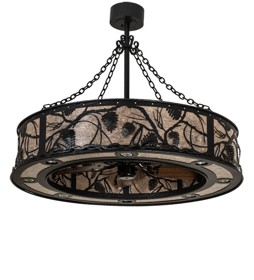 Meyda Lighting Whispering Pines 44" 24-Light Wrought Iron Chandelier With Silver Mica Shade Glass and Fan