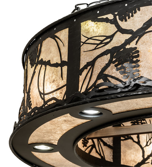 Meyda Lighting Whispering Pines 44" 24-Light Wrought Iron Chandelier With Silver Mica Shade Glass and Fan
