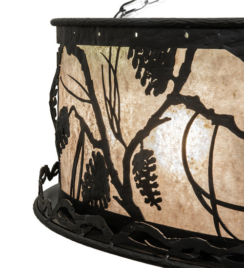 Meyda Lighting Whispering Pines 44" 24-Light Wrought Iron Chandelier With Silver Mica Shade Glass and Fan