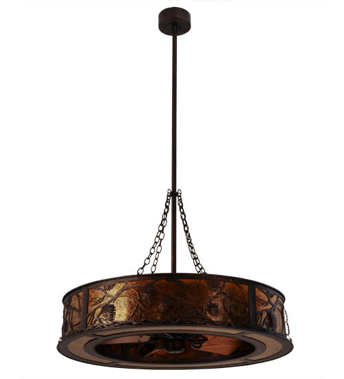 Meyda Lighting Whispering Pines 44" 8-Light Cafe Noir Chandelier With Amber Mica Shade Glass and Fan