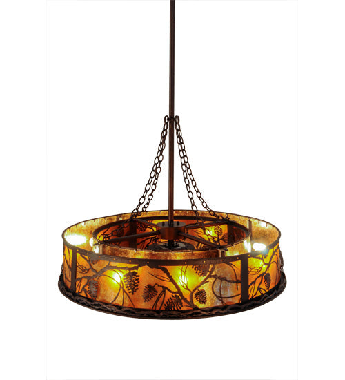 Meyda Lighting Whispering Pines 44" 8-Light Cafe Noir Chandelier With Amber Mica Shade Glass and Fan