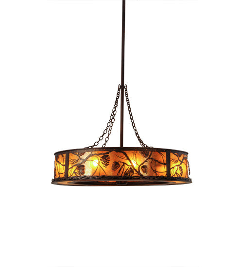 Meyda Lighting Whispering Pines 44" 8-Light Cafe Noir Chandelier With Amber Mica Shade Glass and Fan