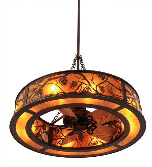 Meyda Lighting Whispering Pines 44" 8-Light Cafe Noir Chandelier With Amber Mica Shade Glass and Fan