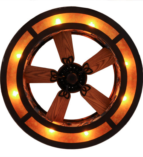 Meyda Lighting Whispering Pines 44" 8-Light Cafe Noir Chandelier With Amber Mica Shade Glass and Fan