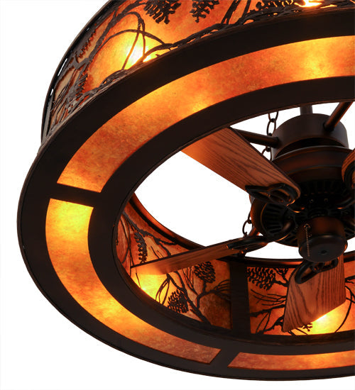 Meyda Lighting Whispering Pines 44" 8-Light Cafe Noir Chandelier With Amber Mica Shade Glass and Fan