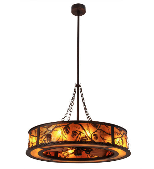 Meyda Lighting Whispering Pines 44" 8-Light Cafe Noir Chandelier With Amber Mica Shade Glass and Fan