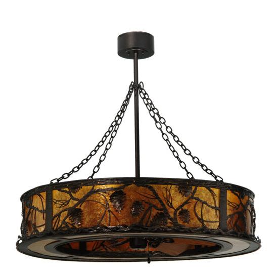 Meyda Lighting Whispering Pines 44" 8-Light Mahogany Bronze Chandelier With Amber Mica Shade Glass and 29" Wood Fan