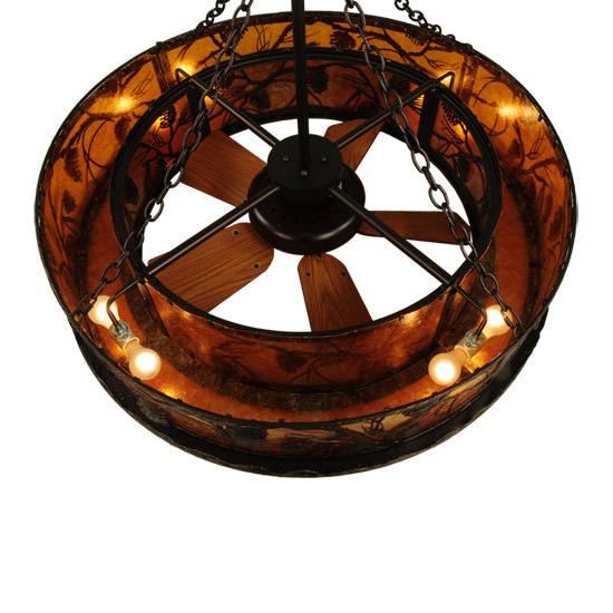 Meyda Lighting Whispering Pines 44" 8-Light Mahogany Bronze Chandelier With Amber Mica Shade Glass and 29" Wood Fan