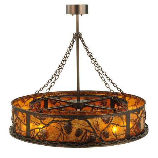Meyda Lighting Whispering Pines 44" 8-Light Mahogany Bronze Chandelier With Amber Mica Shade Glass and 29" Wood Fan