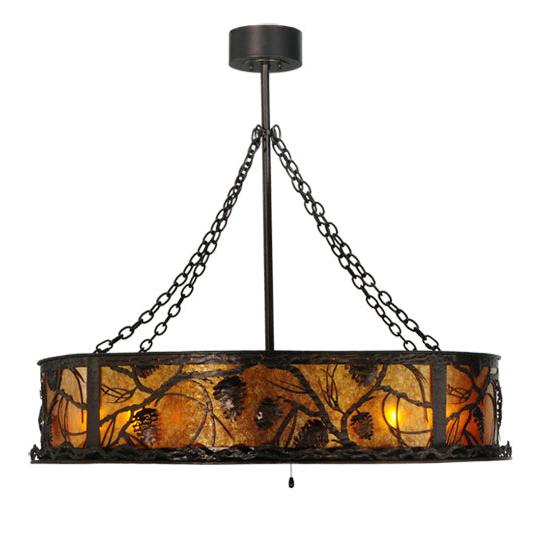Meyda Lighting Whispering Pines 44" 8-Light Mahogany Bronze Chandelier With Amber Mica Shade Glass and 29" Wood Fan